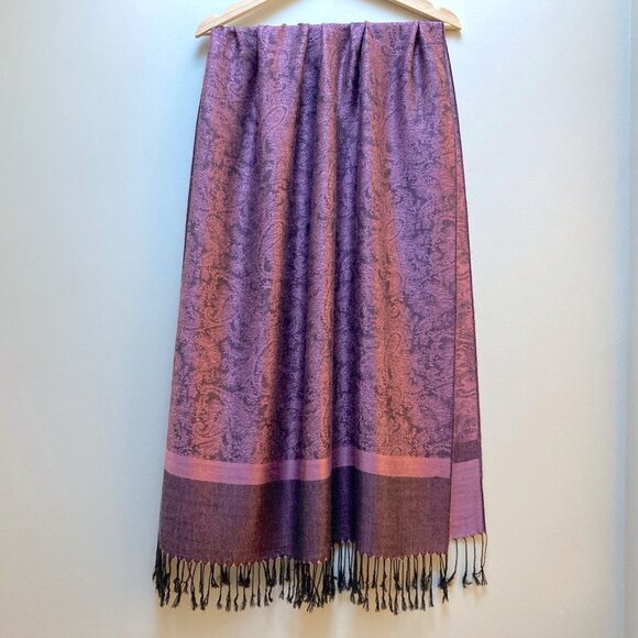 Paisley Scarf with Tassels - Pink/Purple - Picture 2 of 7